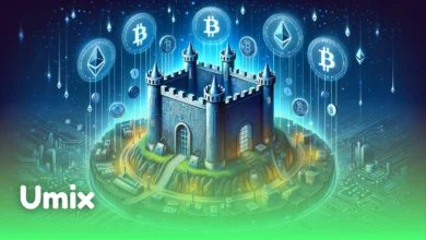 قلعه دیجیتالی و امن در میان سکههای بیتکوین و اتریوم که نشاندهنده امنیت کیف پول سرد در رمزارزها است.